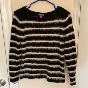 Vince Camuto Eyelash Sweater in Black with White Stripes, XS